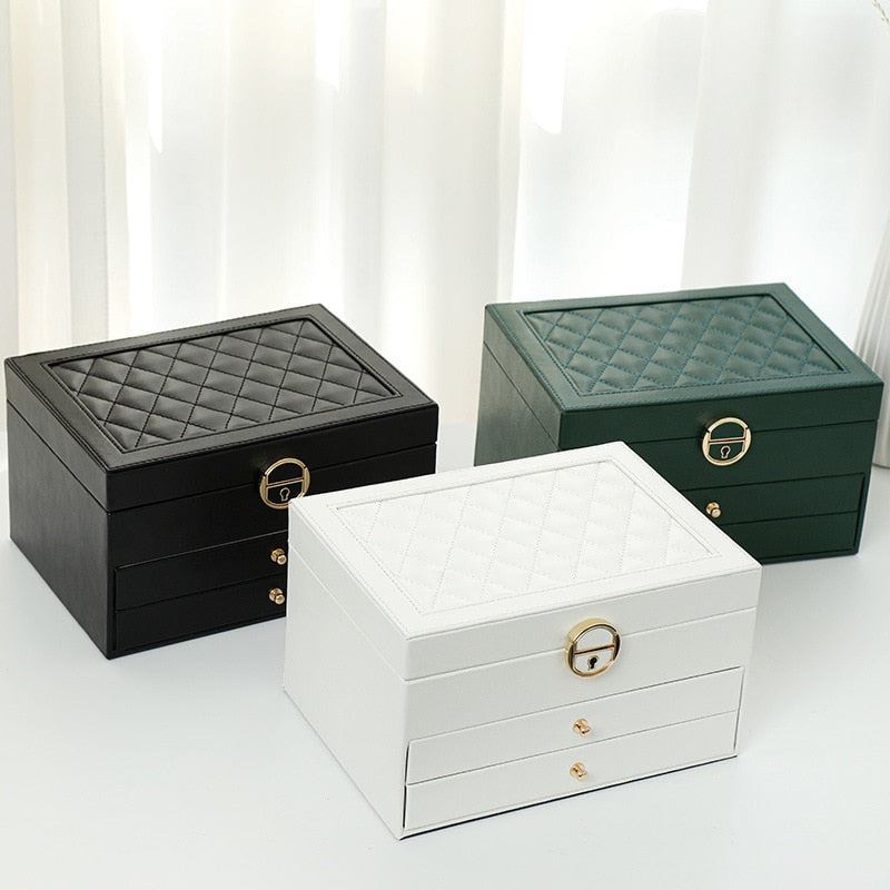 Jewelry Box with Watch Pillow 3-layer Large Capacity Jewelry Casket Jewelry Organizer Earring Holder Jewelry Storage Gifts