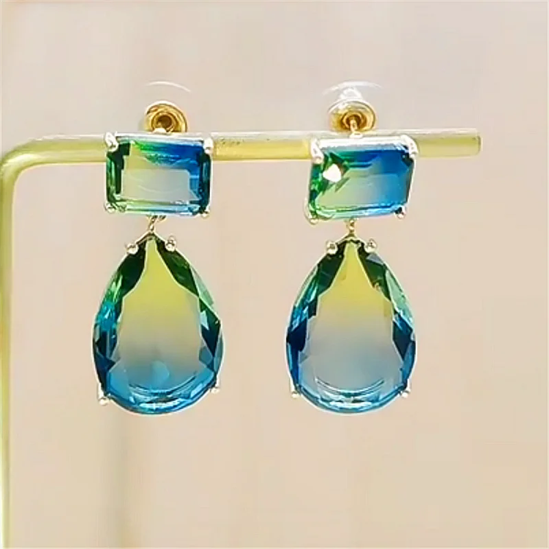 Earrings with gradient tourmaline color earrings and water drop earrings