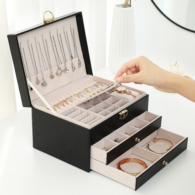 Jewelry Box with Watch Pillow 3-layer Large Capacity Jewelry Casket Jewelry Organizer Earring Holder Jewelry Storage Gifts