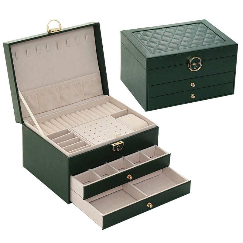 Jewelry Box with Watch Pillow 3-layer Large Capacity Jewelry Casket Jewelry Organizer Earring Holder Jewelry Storage Gifts