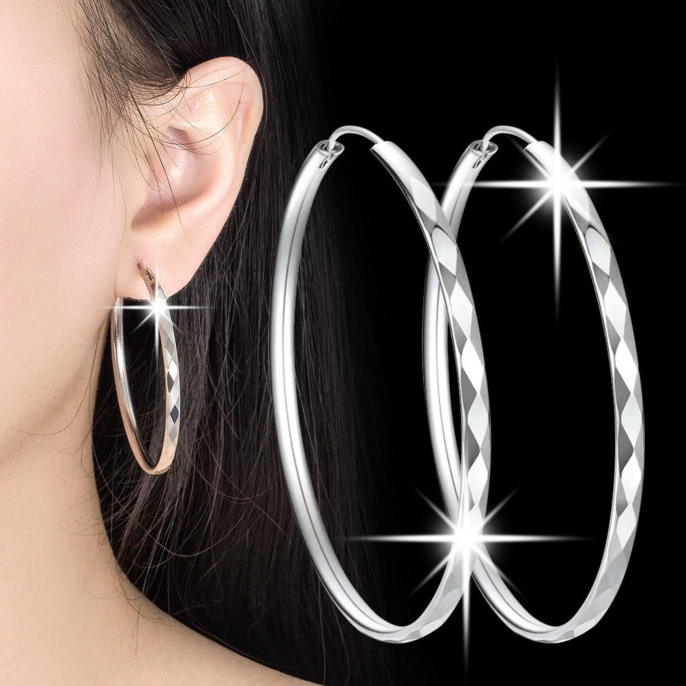 Fashion Silver Earrings  Rhombus Cut-out Hoop Exaggerated Oversized Hoop Ring New Style Earrings for Women