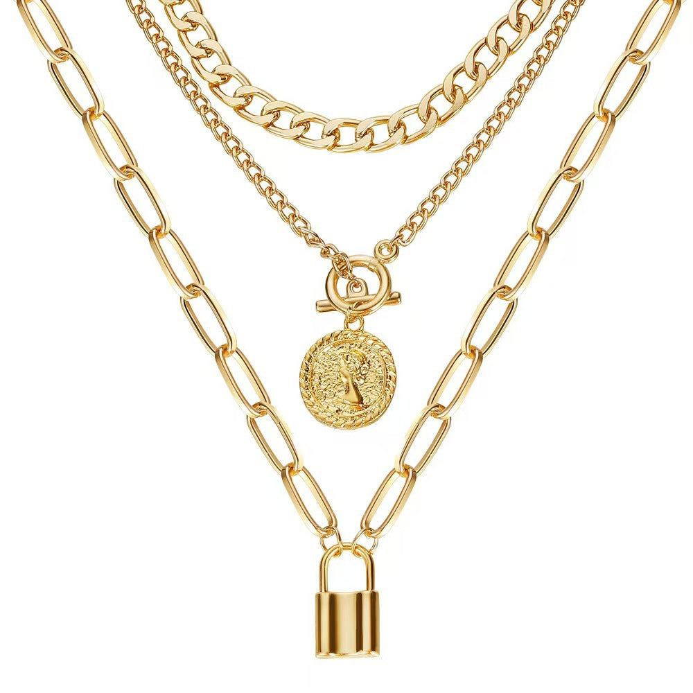 Alloy jewelry portrait layered necklace