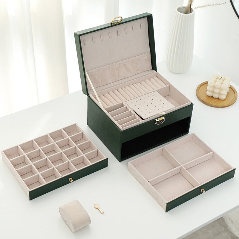 Jewelry Box with Watch Pillow 3-layer Large Capacity Jewelry Casket Jewelry Organizer Earring Holder Jewelry Storage Gifts