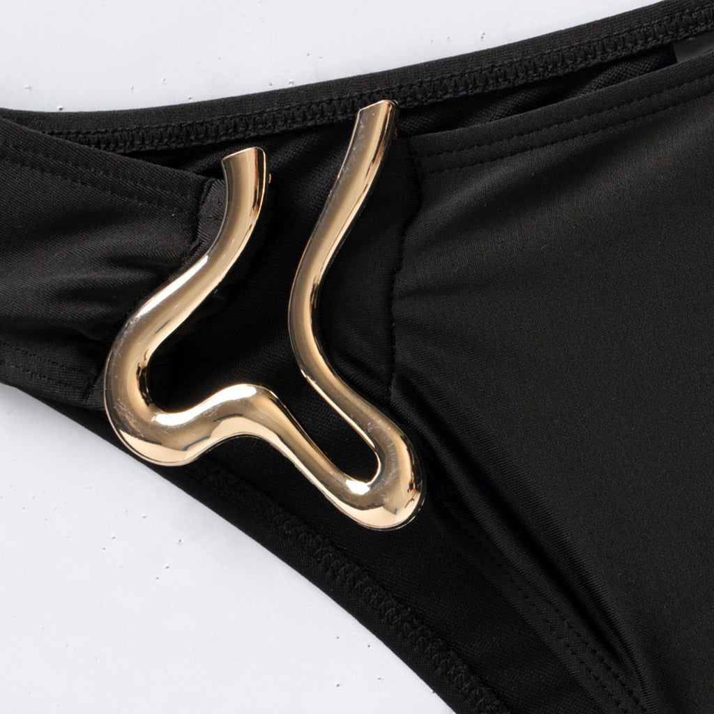 Single shoulder metal jewelry swimsuit