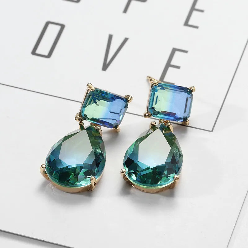 Earrings with gradient tourmaline color earrings and water drop earrings