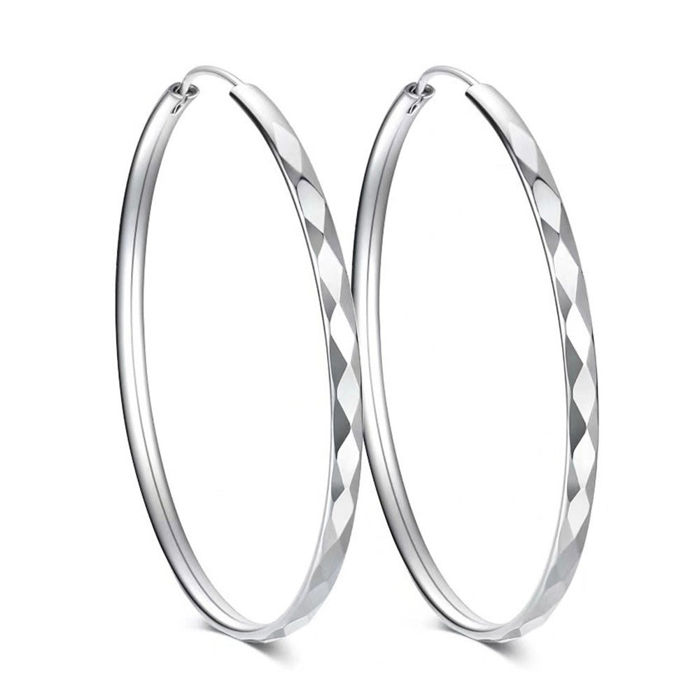 Fashion Silver Earrings  Rhombus Cut-out Hoop Exaggerated Oversized Hoop Ring New Style Earrings for Women