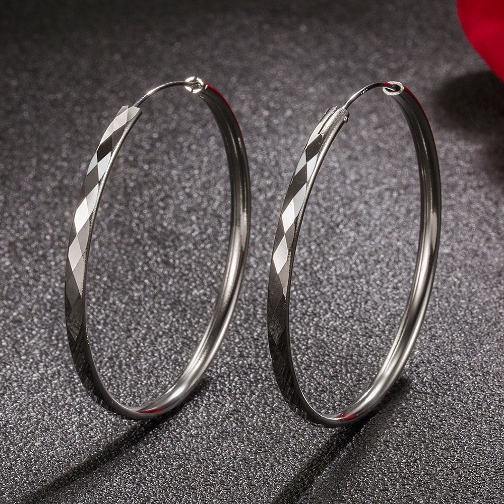Fashion Silver Earrings  Rhombus Cut-out Hoop Exaggerated Oversized Hoop Ring New Style Earrings for Women