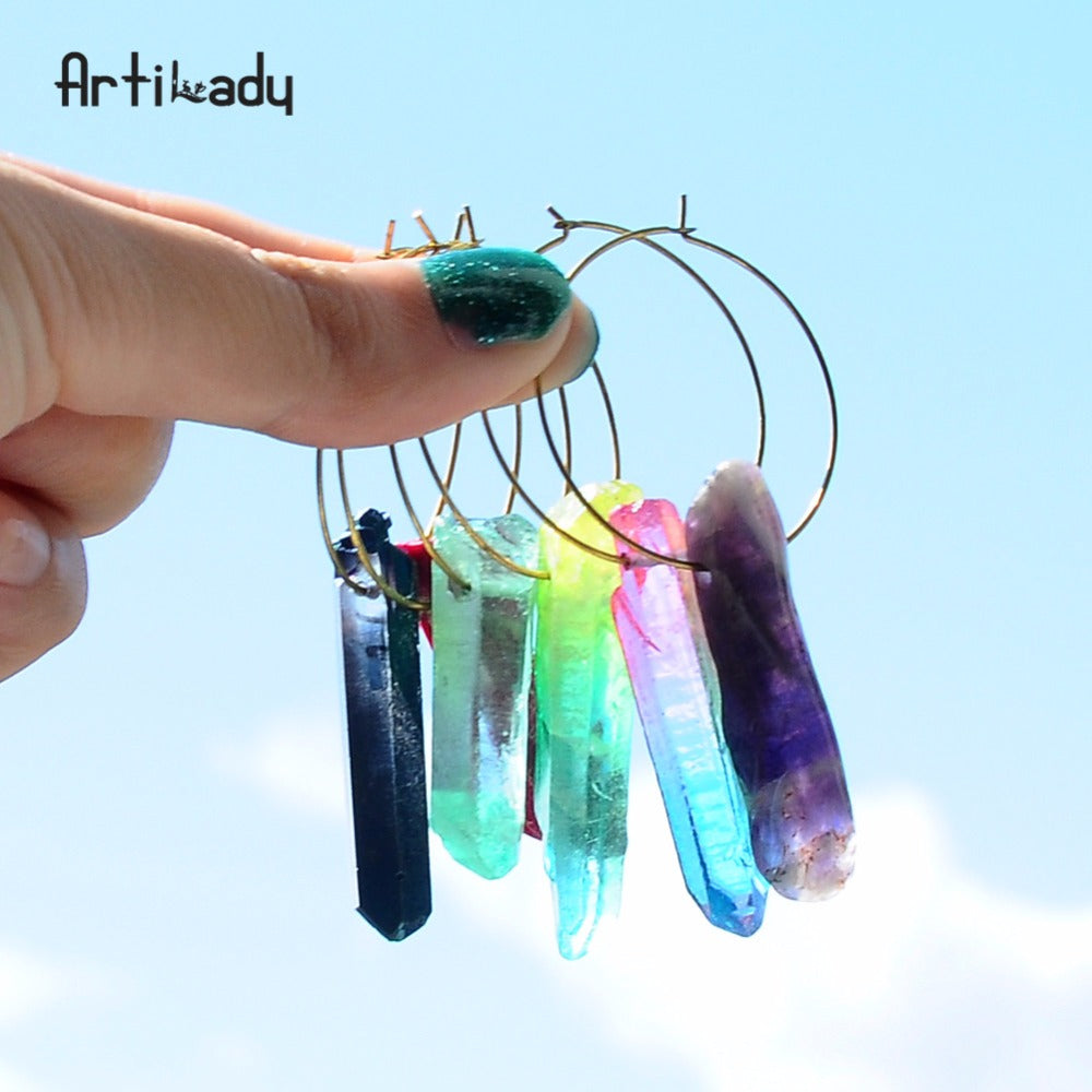 Artilady Raw Crystal Hoop Earrings For Women Small Hoop Earring