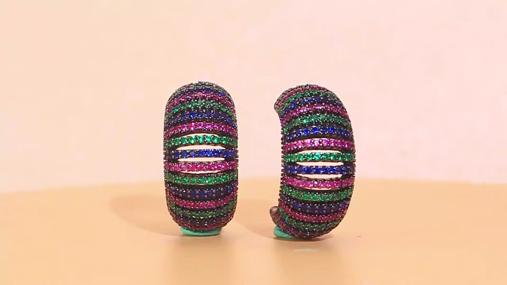Retro light luxury caterpillar hollow colorful gradient zircon hoop earrings