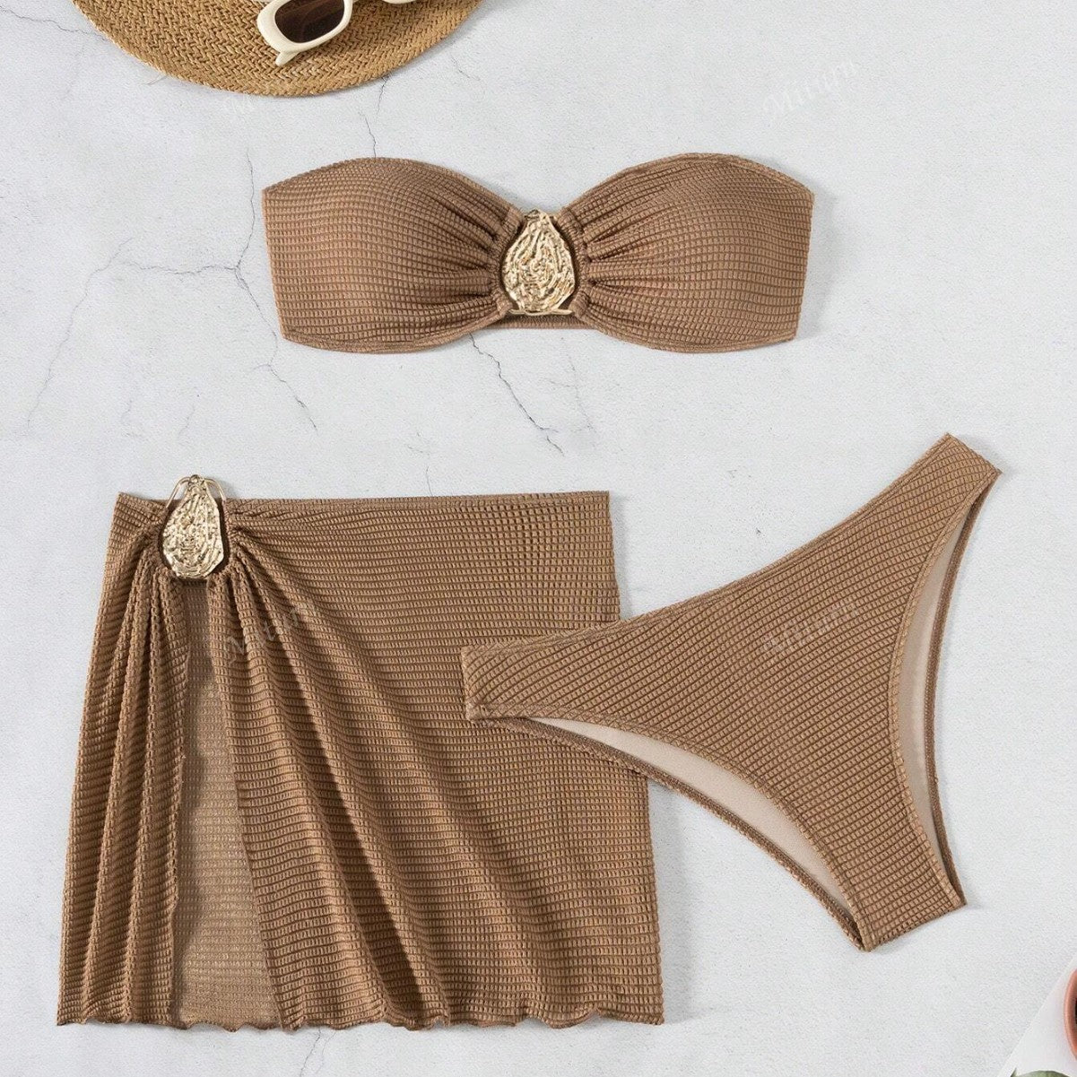 Three piece metal jewelry bikini