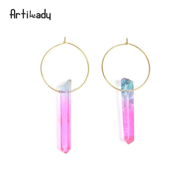 Artilady Raw Crystal Hoop Earrings For Women Small Hoop Earring