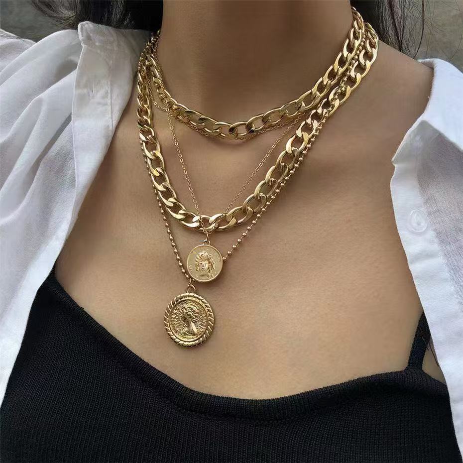 Alloy jewelry portrait layered necklace