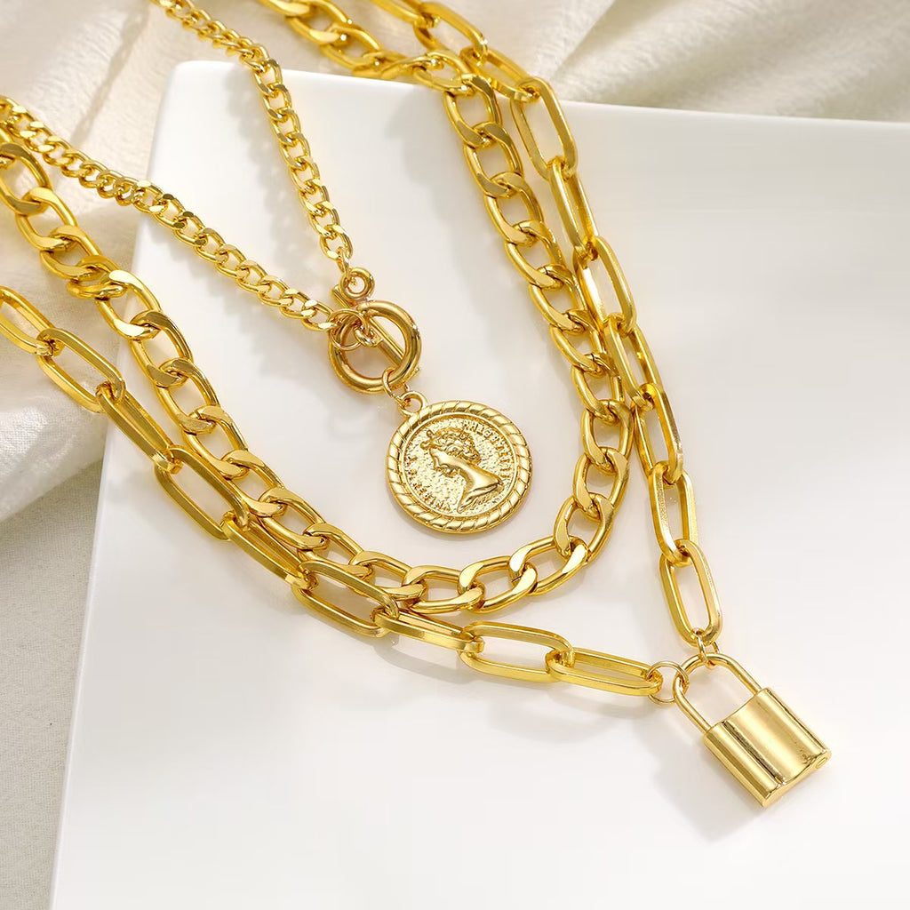 Alloy jewelry portrait layered necklace