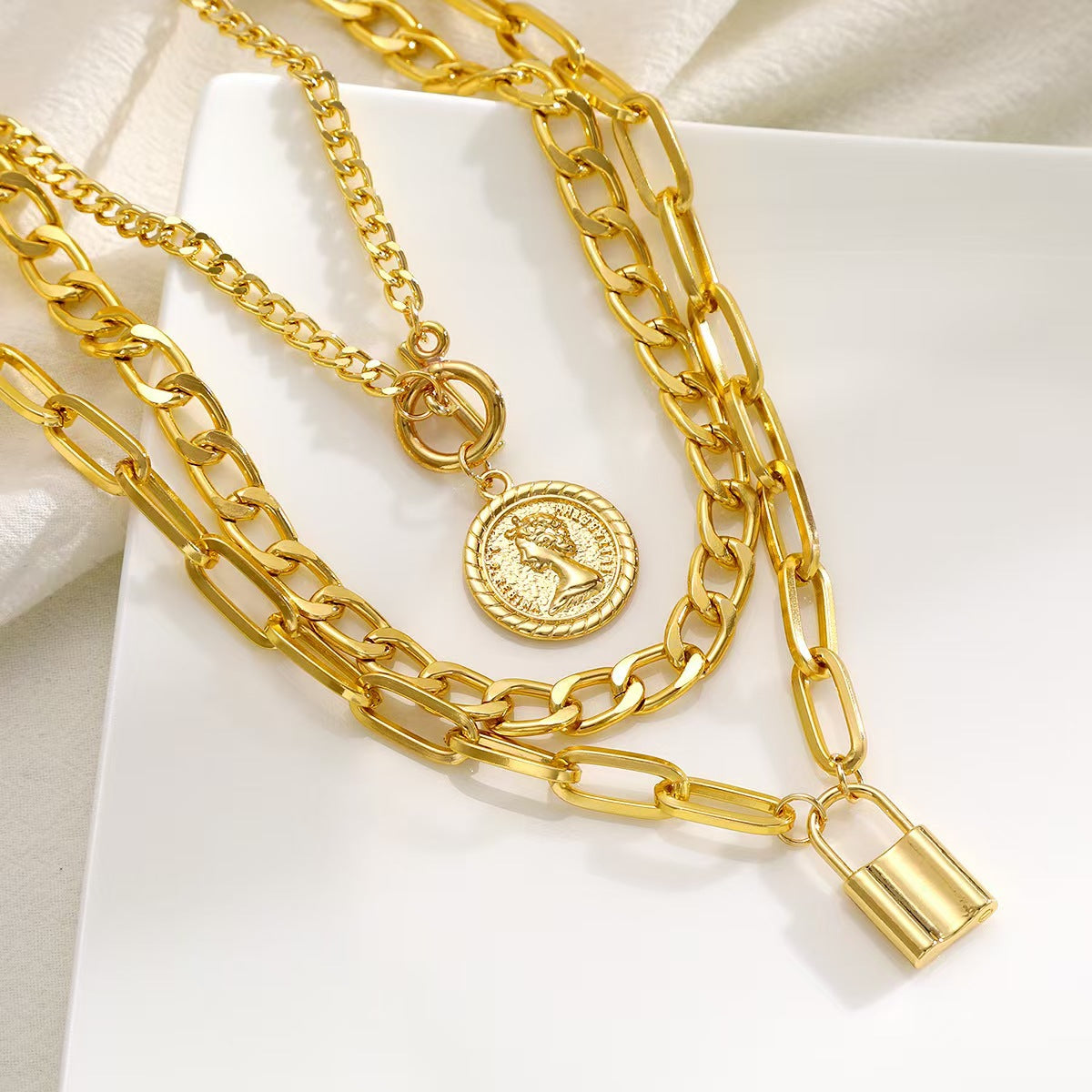 Alloy jewelry portrait layered necklace