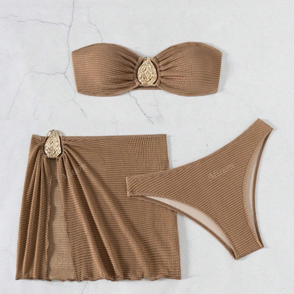 Three piece metal jewelry bikini