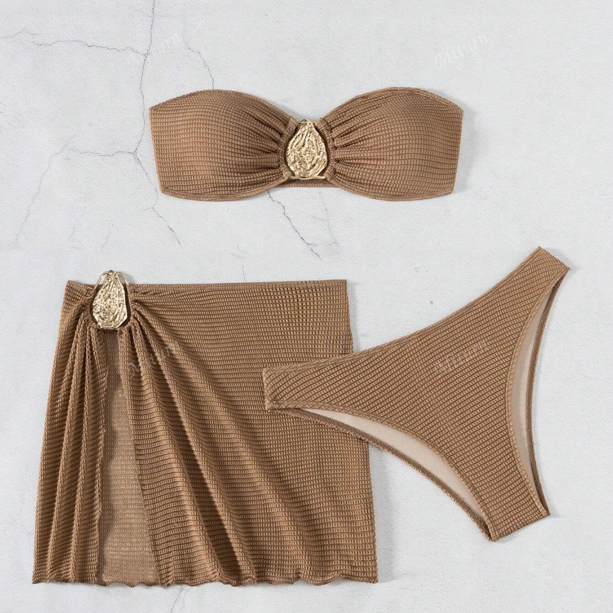 Three piece metal jewelry bikini
