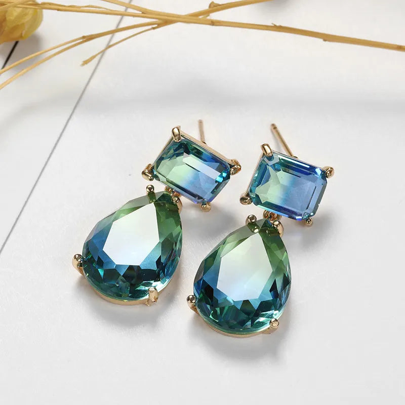 Earrings with gradient tourmaline color earrings and water drop earrings