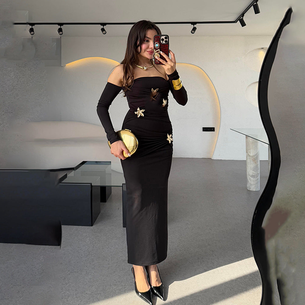 Strapless pleated metal jewelry dress