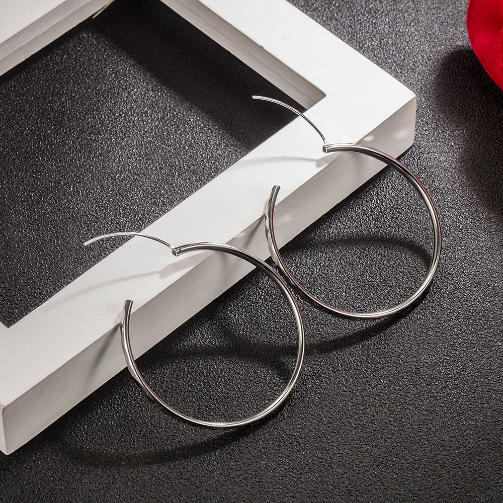 Fashion Silver Earrings  Rhombus Cut-out Hoop Exaggerated Oversized Hoop Ring New Style Earrings for Women