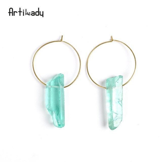 Artilady Raw Crystal Hoop Earrings For Women Small Hoop Earring
