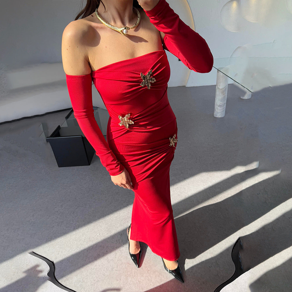Strapless pleated metal jewelry dress