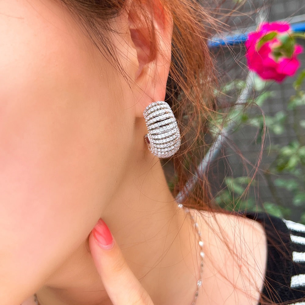 Retro light luxury caterpillar hollow colorful gradient zircon hoop earrings