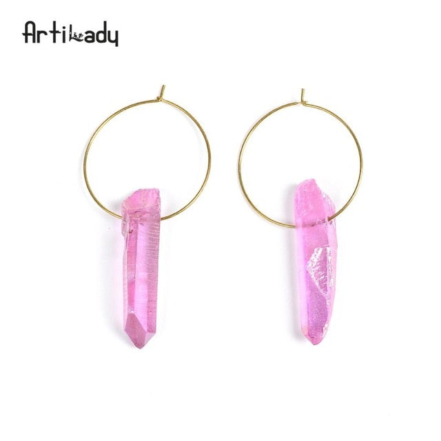 Artilady Raw Crystal Hoop Earrings For Women Small Hoop Earring