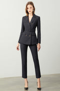 The Noir Élan Belted Stripped Suit